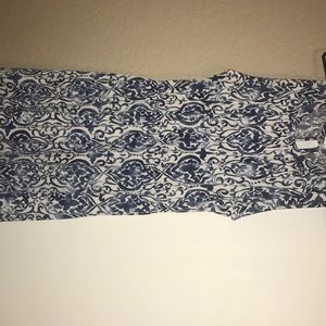 A blue and white printed dress